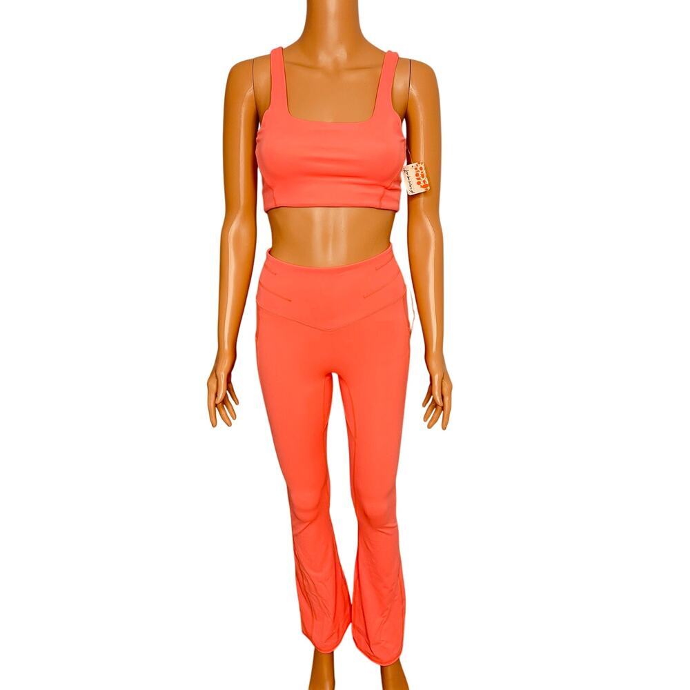 FP Movement by Free People Coral Orange High-Waist Leggings & Crop Tank Set